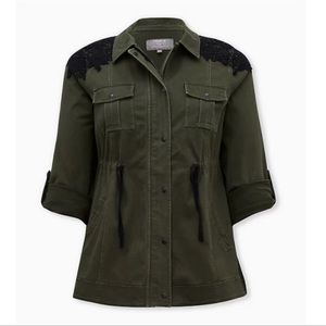 Torrid olive green and black lace twill anorak jacket size 2X
